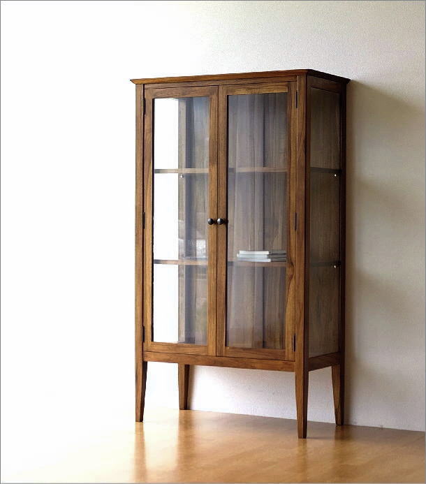 スタイリッシュに決める！100%オールチーク無垢材のチークキュリオケース(1)