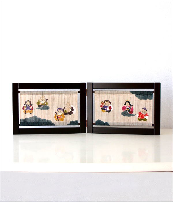 手染め麻布のミニ衝立 七福神(6)