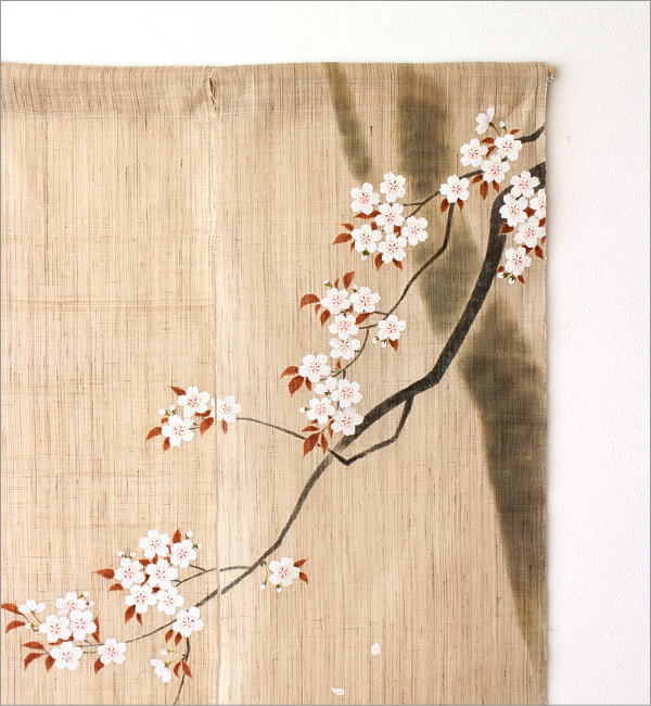 本麻 手染めのれん「墨描き桜」 [wlj9057] | ギギliving