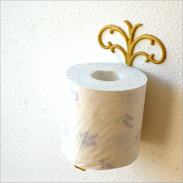 アンティークゴールドの真鍮製トイレットペーパースタンド