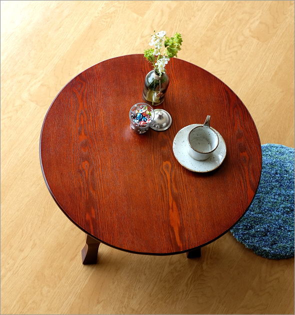 ちゃぶ台 折りたたみ 丸テーブル ローテーブル 木製 アイアン 天然木 丸型 円形 座卓 円卓 コンパクト ブラウン ウッド折り畳みテーブル ラウンド
