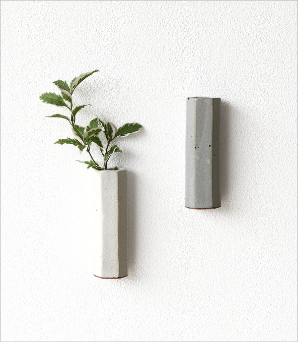 陶器の壁掛け花瓶 六角 2カラー(1)