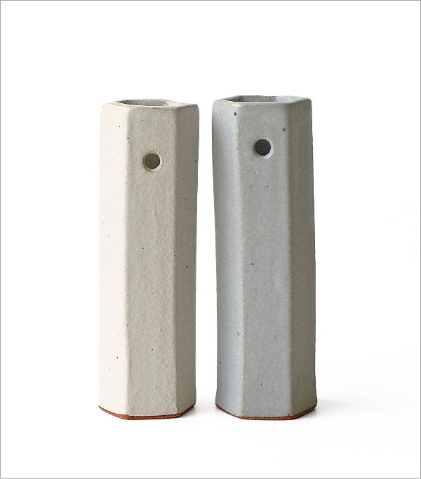 陶器の壁掛け花瓶 六角 2カラー(4)