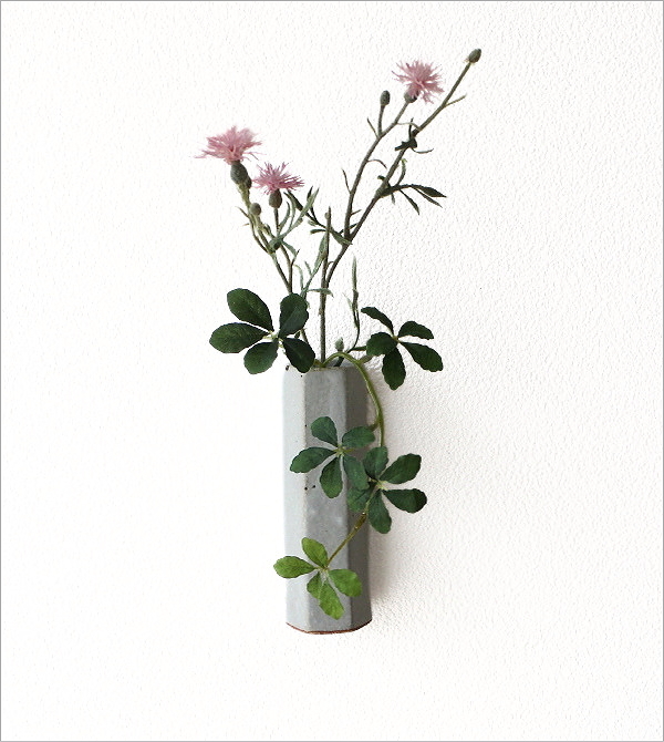 陶器の壁掛け花瓶 六角 2カラー(6)